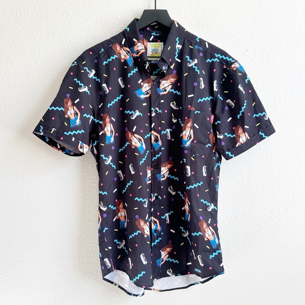 RSVLTS x Saved By The Bell Kelly Kapowski Short Sleeve Button Up Black Medium